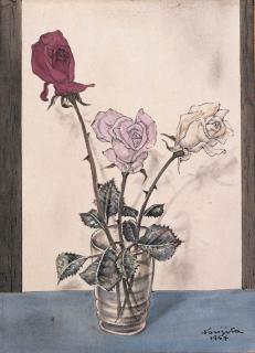 Tsuguji Foujita - Trois roses dans un vase