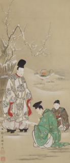 Tsukioka Settei - Nobleman writing a poem on a winter day