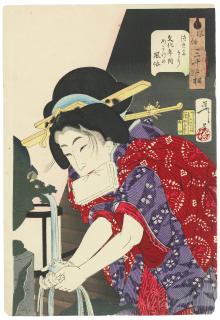 Tsukioka Yoshitoshi - Looking Chilly: Habits of a Concubine of the Bunka Era (Tsumetaso, Bunka nenkan mekake no fuzoku)