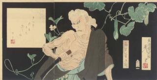 Tsukioka Yoshitoshi - Onoe Kikugoro (In the role of the old woman in the play Hitotsuie)