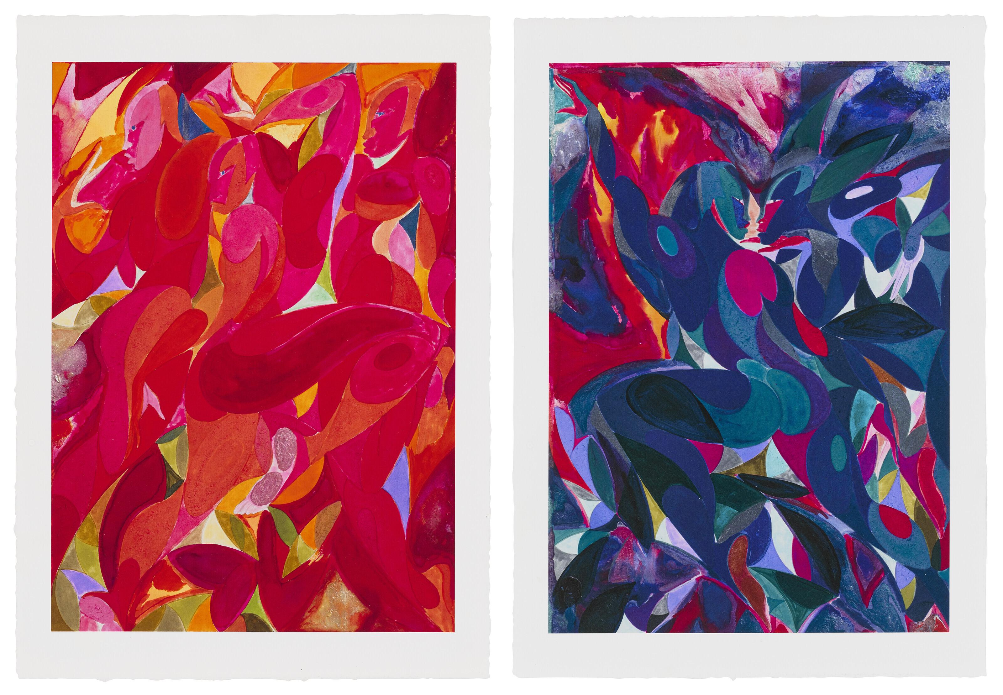 Tunji Adeniyi-Jones - Three Red Figures Rising and A Flashy Encounter (two works)