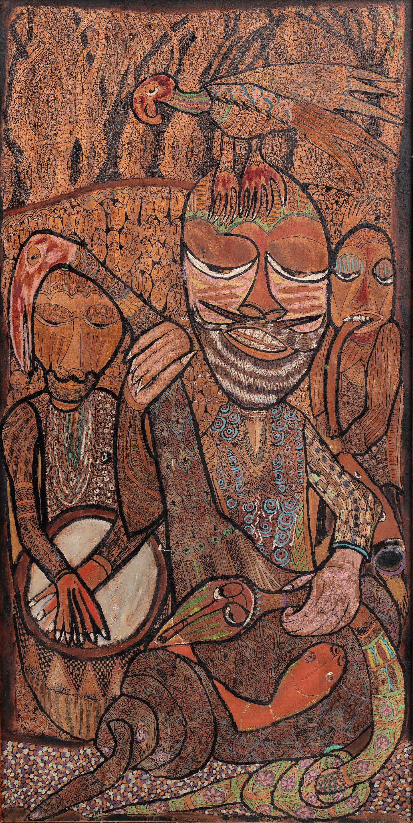 Twins Seven-Seven - \'Untitled\' (Snake Man With Drummer) (Framed)