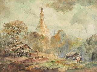U Ba Thet - View of the Shwedagon Pagoda, Burma