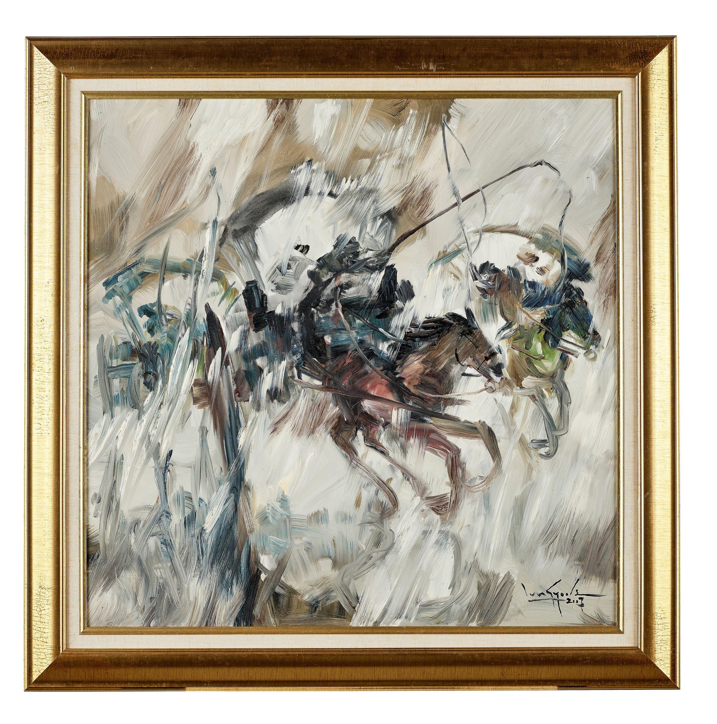 U Lun Gywe - Horse Carts Racing in White