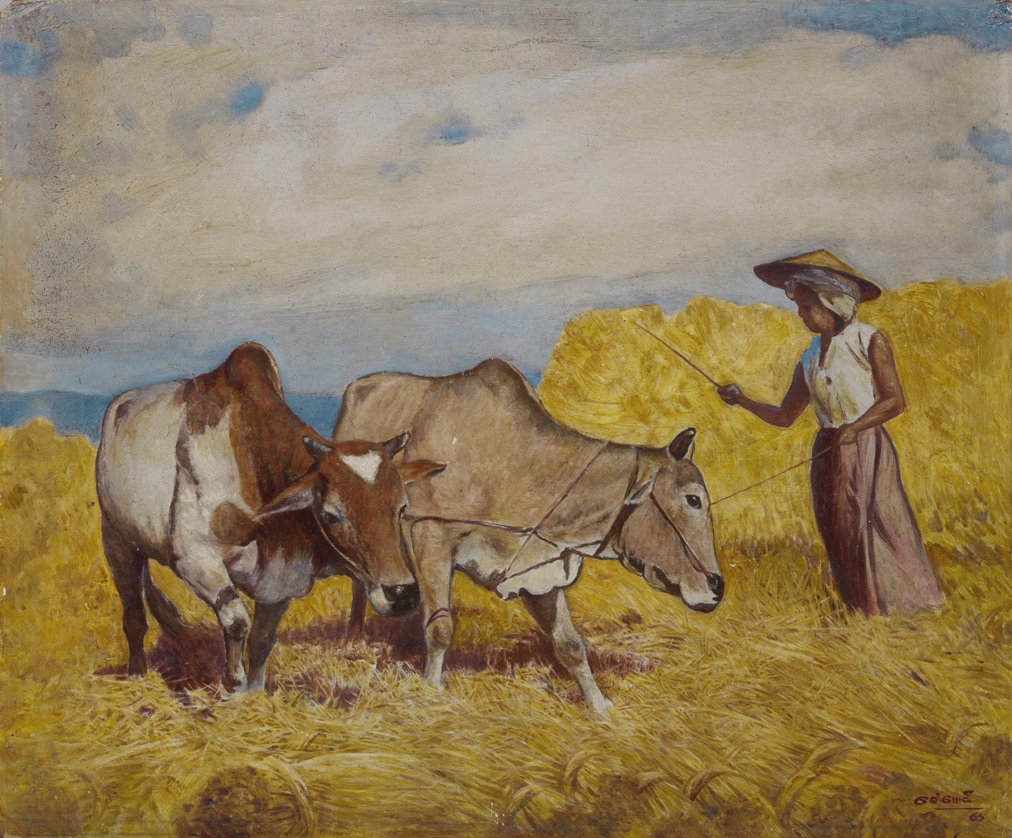 U Saw Maung - Tending Buffaloes