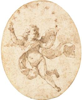 Ubaldo Gandolfi - A flying putto among stars