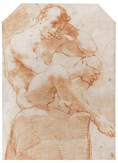 Ubaldo Gandolfi - Academy Study: Nude Man Seated On A Boulder
