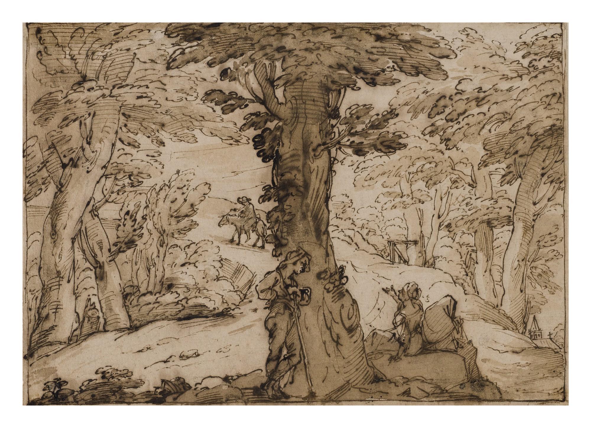 Ubaldo Gandolfi - Landscape with Conversing Peasants