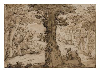 Ubaldo Gandolfi - Landscape with Conversing Peasants