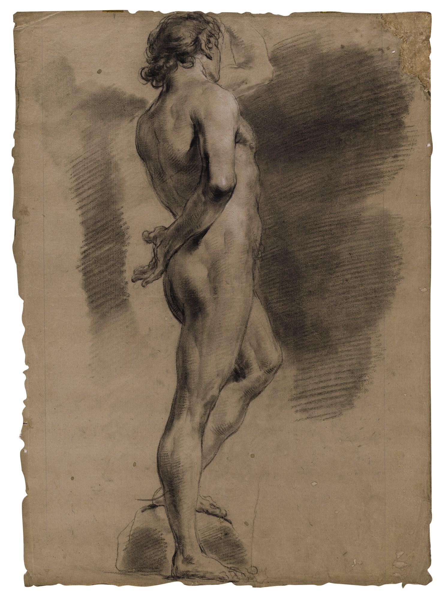 Ubaldo Gandolfi - Recto: Male Academy, seen from behind Verso: A preliminary study for a male nude