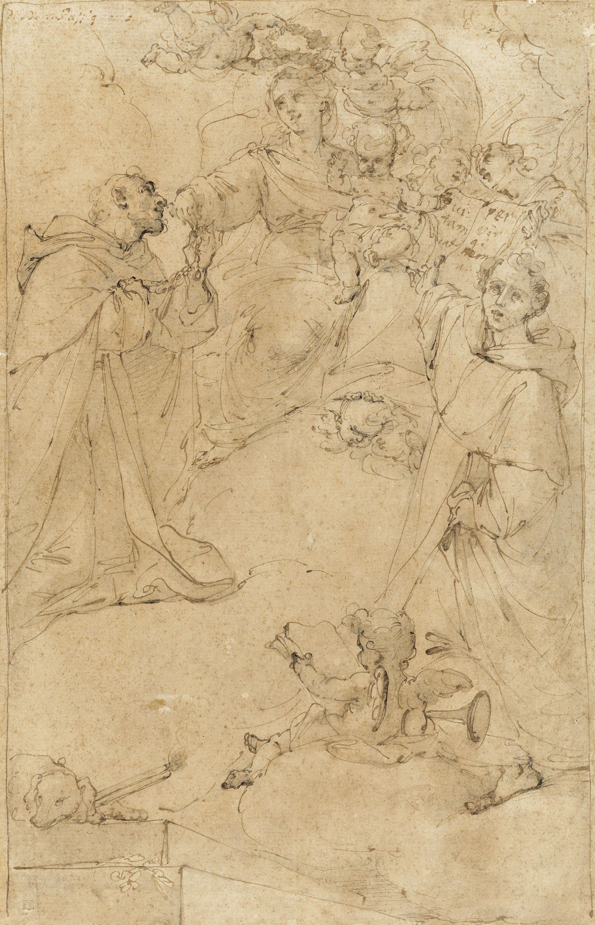 Ubaldo Gandolfi - Saints Dominic and Vincent Ferrer receiving the Rosary from the Virgin