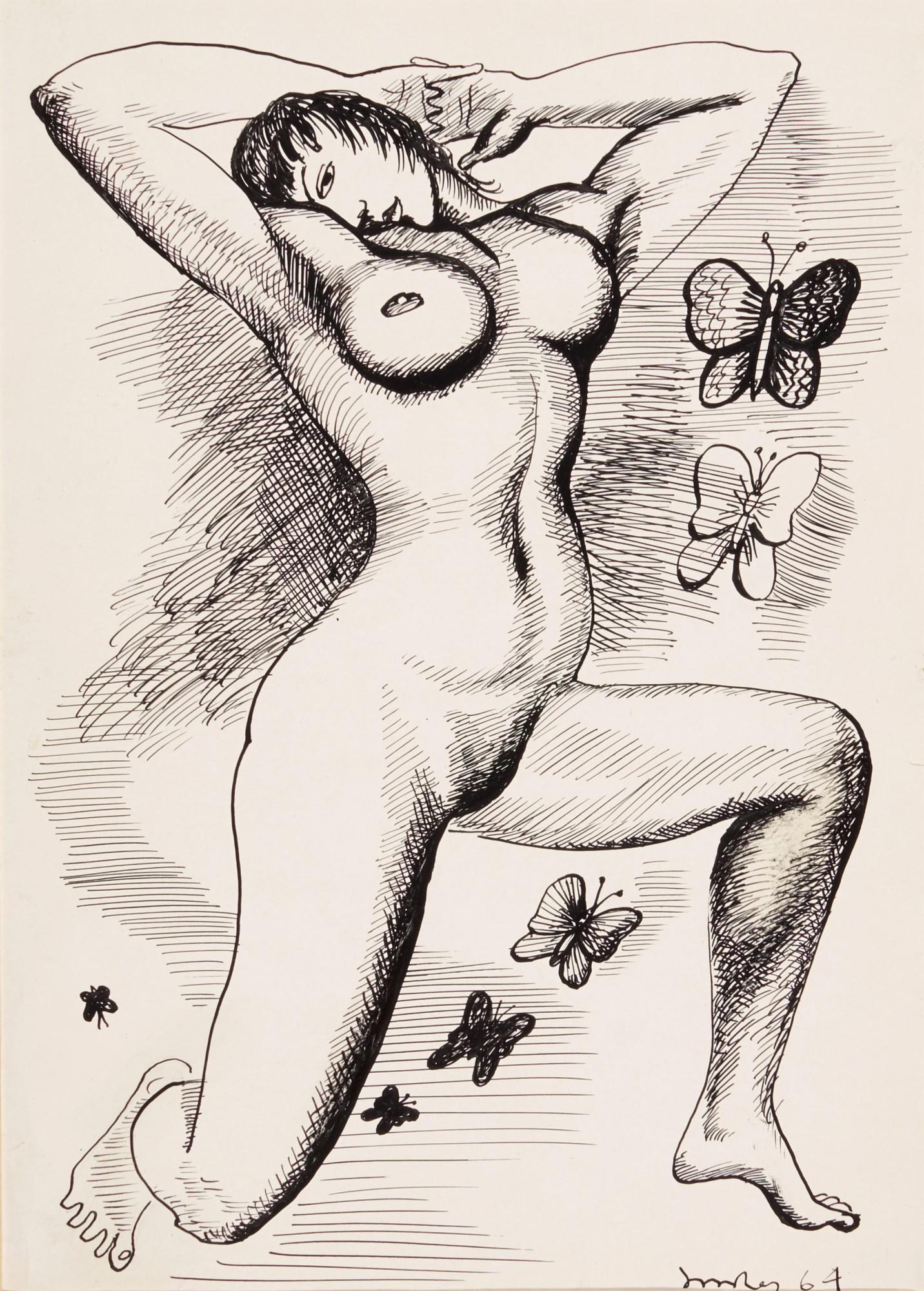 Ülo Sooster - Nude With Butterflies