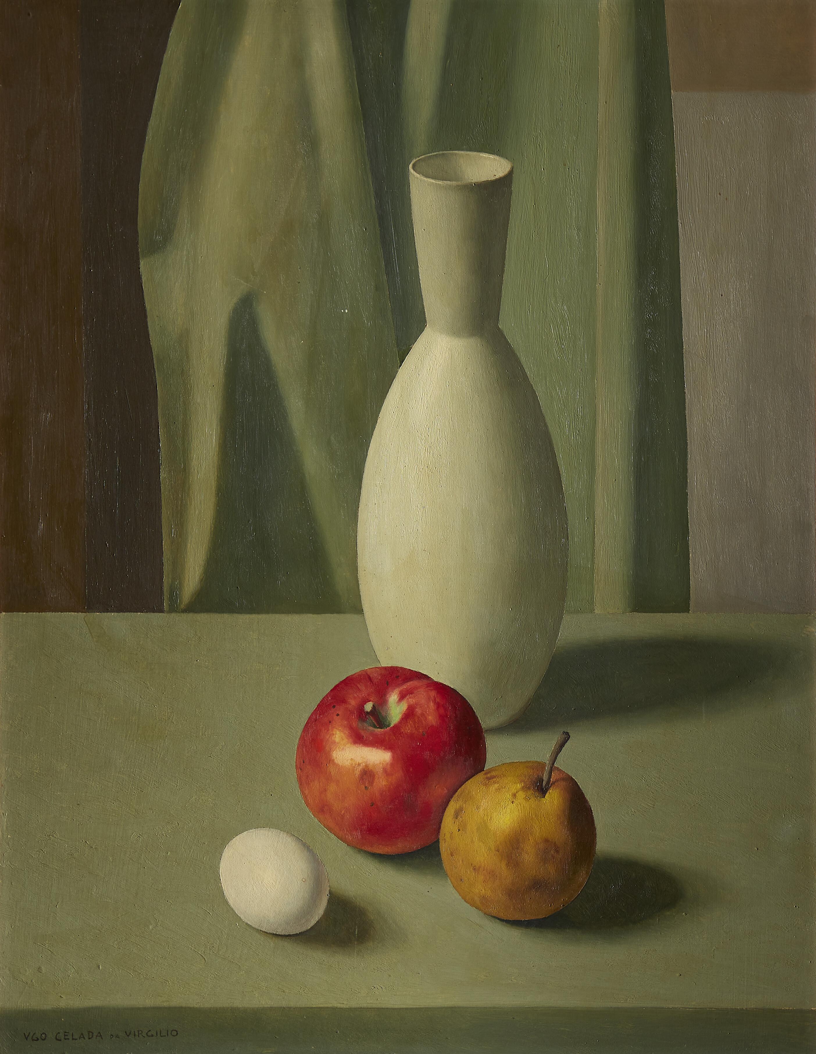 Ugo Celada da Virgilio - Composizione con vaso, frutta e uovo