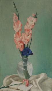 Ugo Celada da Virgilio - Vaso di vetro con fiori e libro