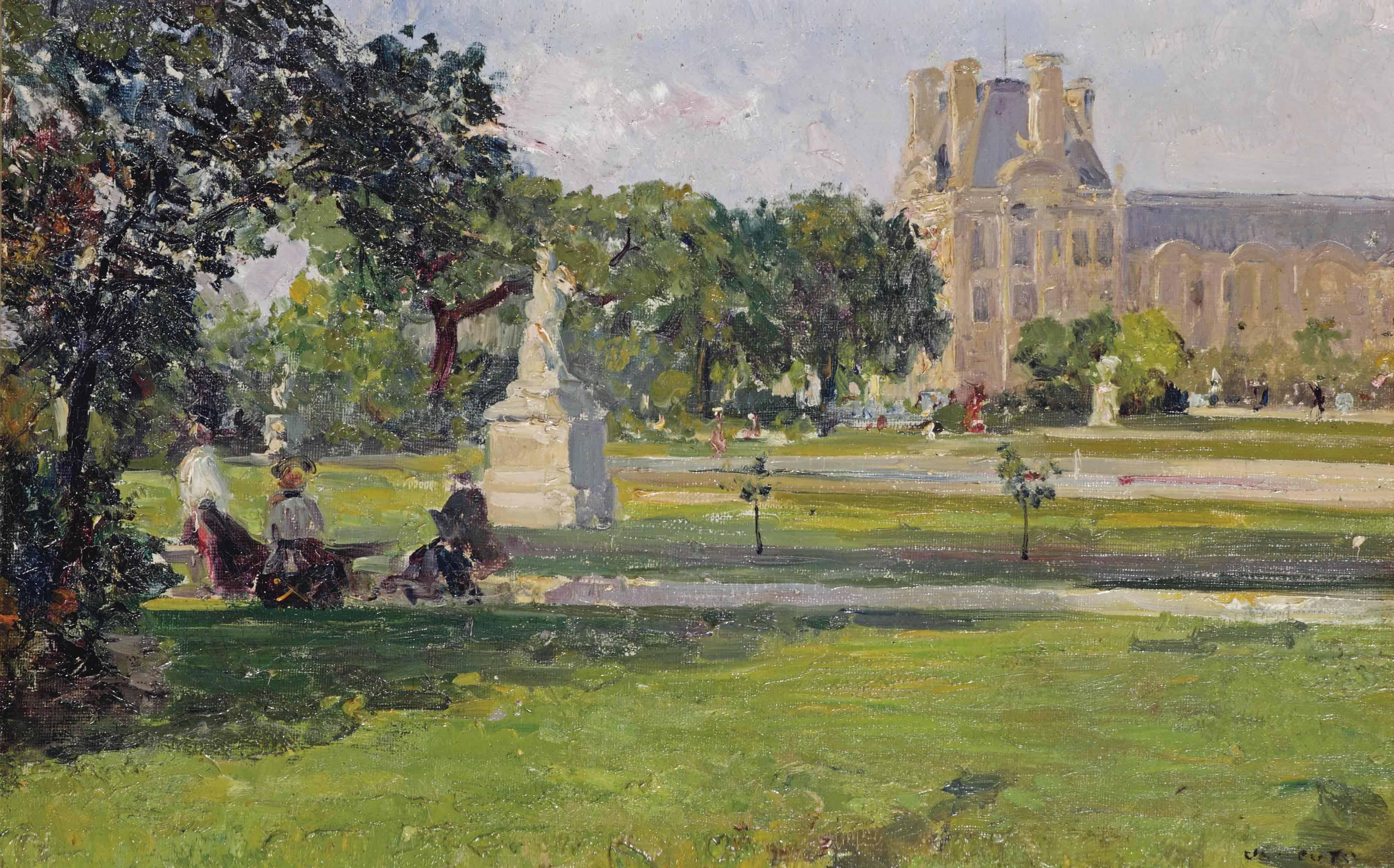 Ulisse Caputo - A quiet afternoon in the Tuileries gardens, with a view of the Louvre, Paris