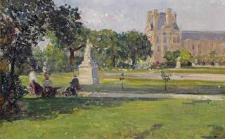 Ulisse Caputo - A quiet afternoon in the Tuileries gardens, with a view of the Louvre, Paris
