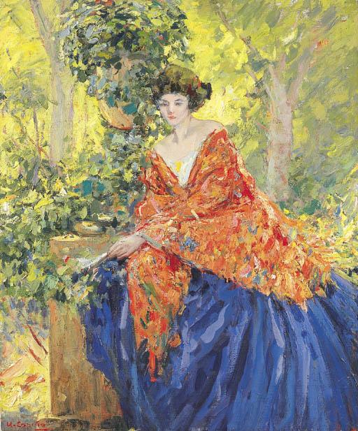 Ulisse Caputo - Lo scialle rosso (Lettura nel parco) (1918 circa)