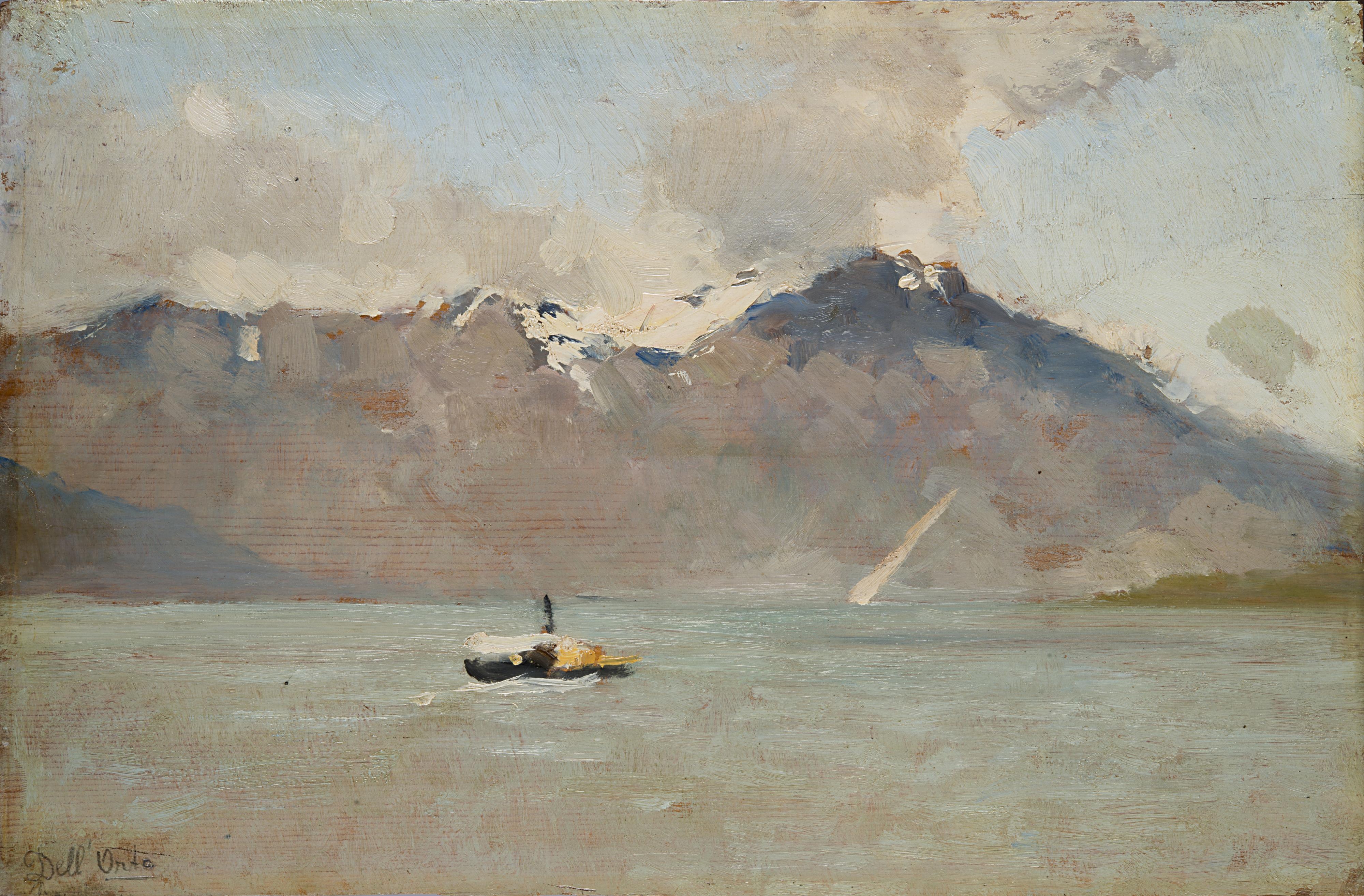 Umberto Dell\'Orto - Paesaggio lacustre con vaporetto