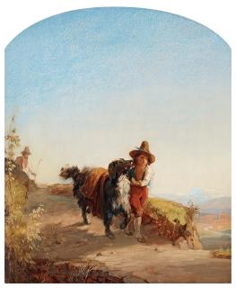 Uno Troili - Boy with dog, motif from the Roman countryside