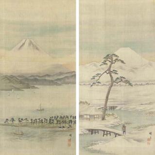 Utagawa Hiroshige II - View of Mount Fuji From Numazu; View of Mount Fuji From Miho