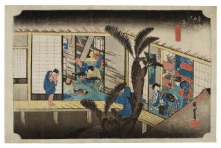 Utagawa Hiroshige - Akasaka, ryosha shofu no zu (Akasa, inn with searving maids)