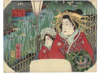 Utagawa Hiroshige - Hana Shobu Yugiri No Tsuyu (Iris Glowing In The Evening Mist)