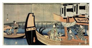Utagawa Hiroshige - Toto Ryogokubashi noryo hanabi no zu (View of enjoying fireworks in the evening cool at Ryogoku Bridge in the eastern capital)