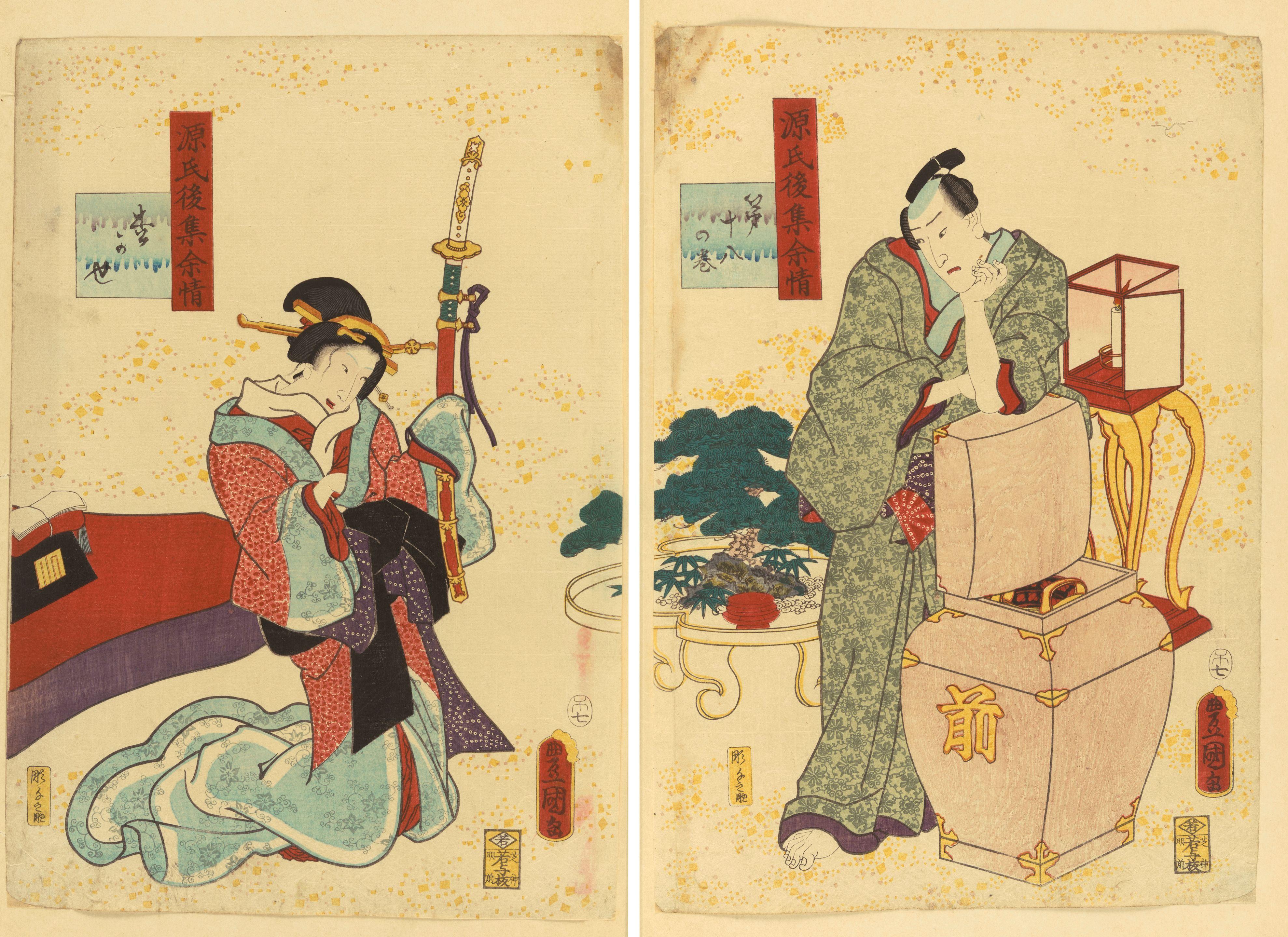 Utagawa Kunisada I - Five oban tate-e print diptychs