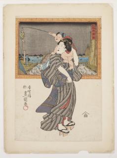Utagawa Kunisada Kochoro Toyokuni III - Kvinna bärandes ett barn.