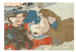 Utagawa Kunisada - A middle-aged samurai making love to a young princess