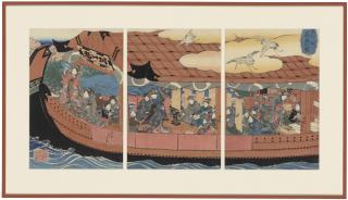 Utagawa Kunisada - Flower Viewing from a Pleasure Boat (Yakatabune hanami no zu)