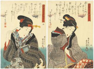 Utagawa Kunisada - Two prints from the series A Floral Calendar: Women on Lucky Days (Hana goyomi kichihi sugata)