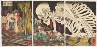 Utagawa Kuniyoshi - Mitsukuni Defying The Skeleton Spectre Conjured Up By Princess Takiyasha (Souma No Furudairi Yokai Ga Shadokuro To Tatakau Oya Notarou Mitsukuni)