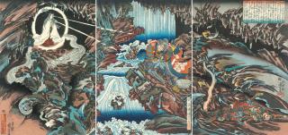 Utagawa Kuniyoshi - Nitta no Shiro Tadatsune and the White Dragon Ghost