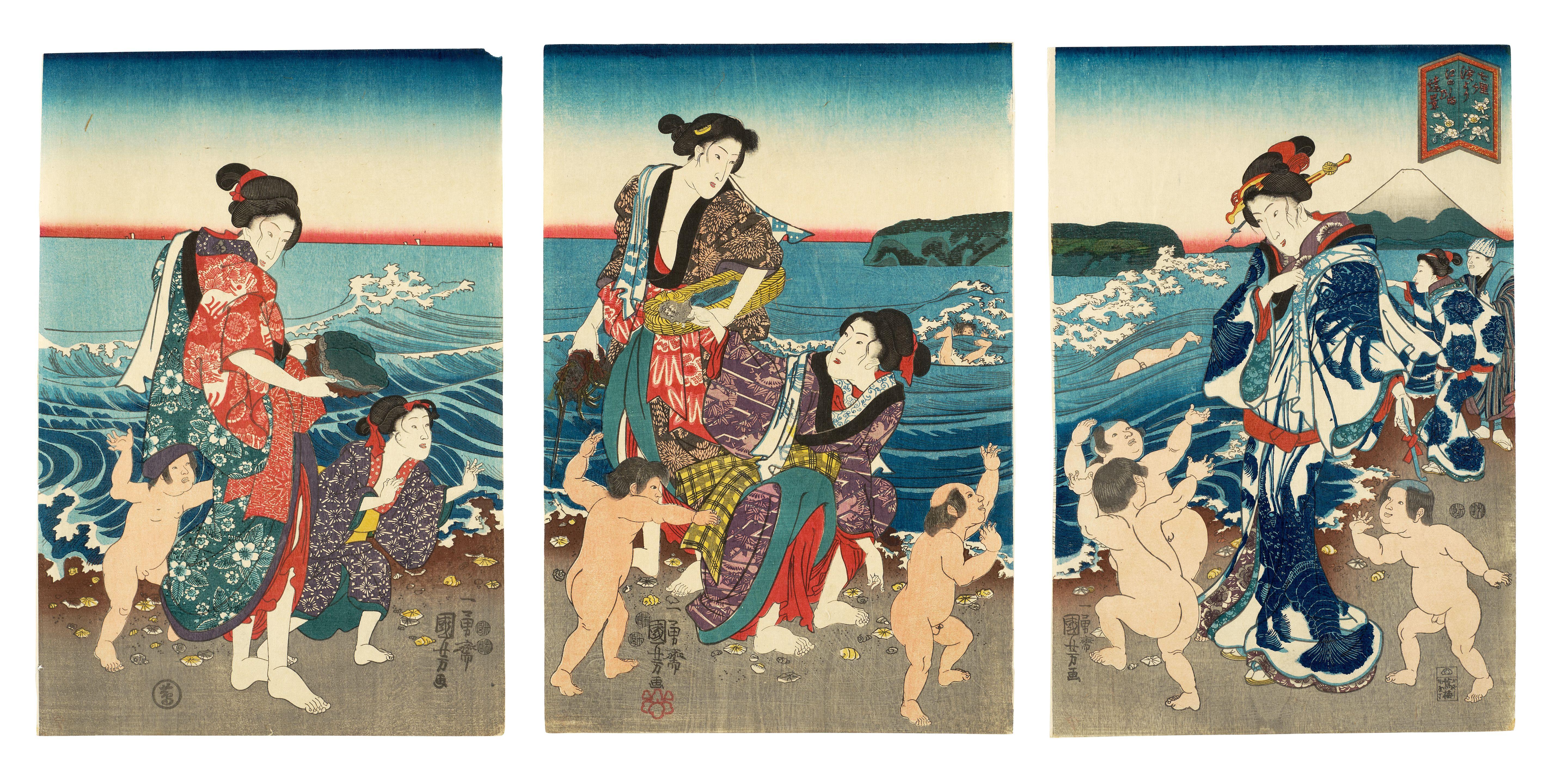 Utagawa Kuniyoshi - Shichirihama yori Enoshima no enkei (View of Enoshima from Shichirihama Beach)