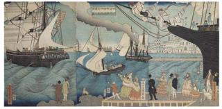 Utagawa Sadahide - Amerikashu Kariforunia-ko shuppan no zu [A ship sailing from a port in California, an American State]