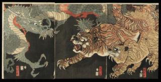 Utagawa Sadahide - Dragon and tigers