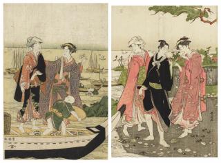 Utagawa Toyokuni I - Two ôban, parts of a triptych