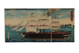 Utagawa Yoshikazu - Amerika jokisen (American steam ship)