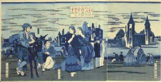 Utagawa Yoshikazu - Amerikashu no uchi Washintonfu no kei dohan no utsushi (One of the states in America: Copy of an engraving of Washington, D.C.)