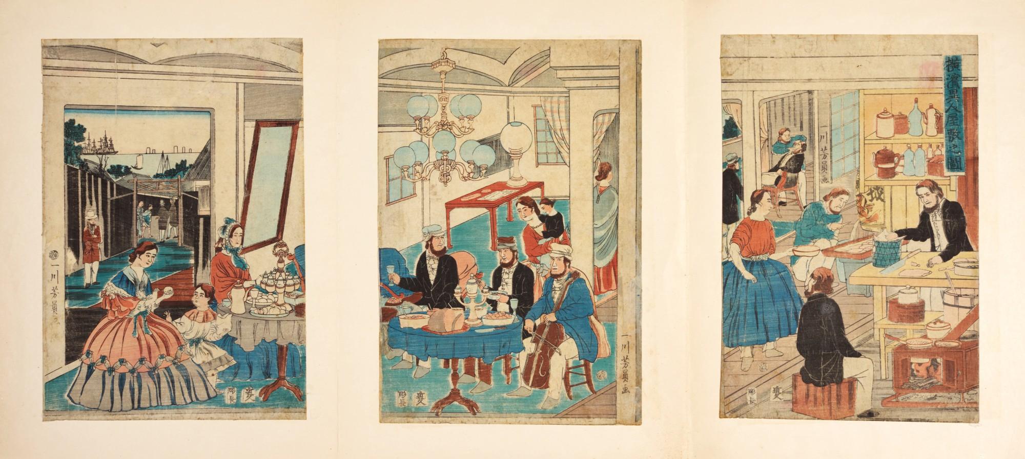 Utagawa Yoshikazu - Foreigners\' Residence In Yokohama