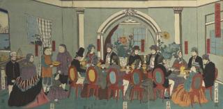 Utagawa Yoshikazu - Gokakoku ijin shuen no zu (Picture of a banquet with foreigners from five countries), 1861