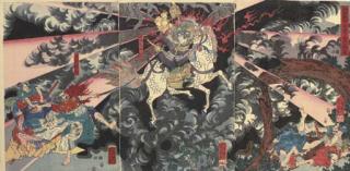 Utagawa Yoshikazu - Nitta Yoshioki no rei okorite shu to mukuu (Spirit of Nitta Yoshioki avenging his enemy)