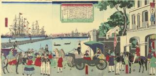 Utagawa Yoshitora - Bankoku meisho zukushi no uchi Igirisu Rondon no minato (Complete enumeration of scenic places in foreign nations: Port of London, England), 1862