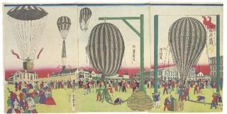 Utagawa Yoshitora - Scene of balloon ascents