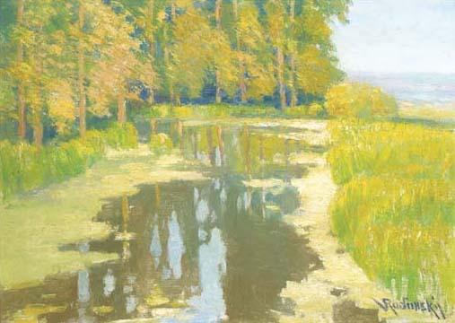 Vaclav Radimsky - A sunlit river landscape