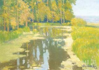 Vaclav Radimsky - A sunlit river landscape