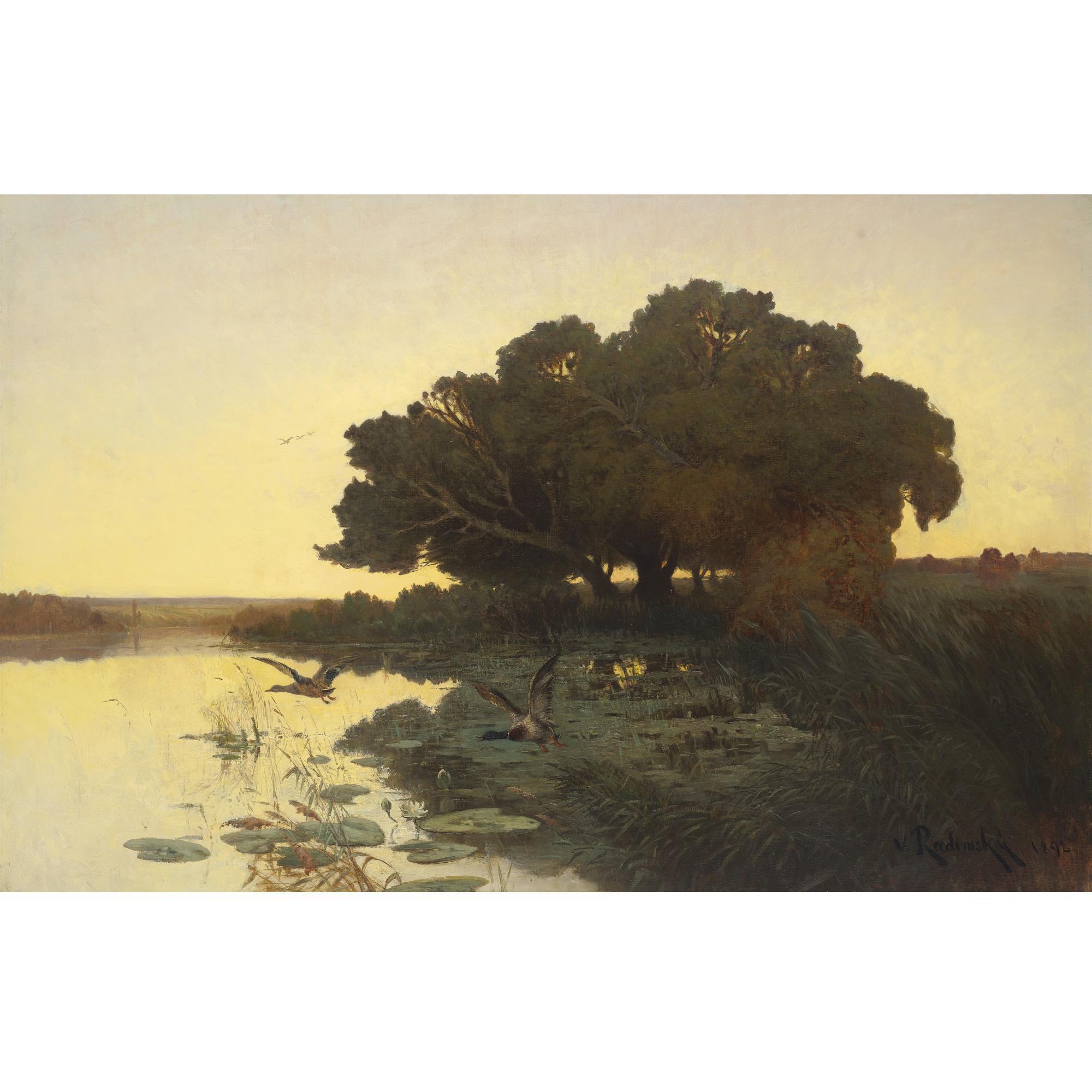 Václav Radimsky - Ducks Flying Over Lily Pads