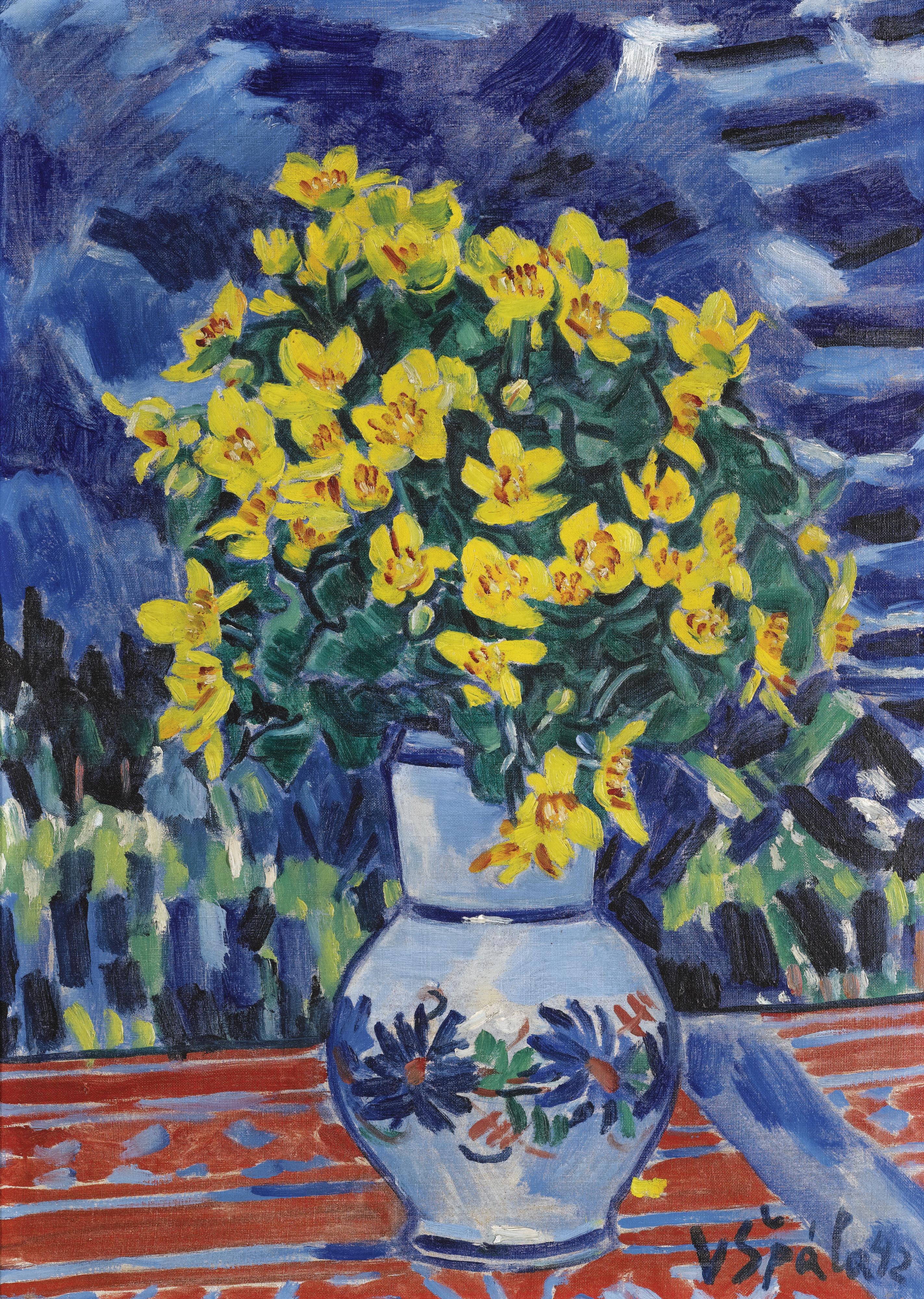 Václav Špála - Czech bouquet Of Flowers In A Blue Vase