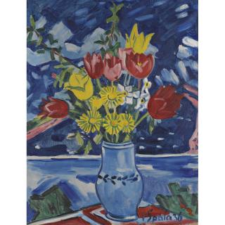 Václav Špála - Czech still Life Of Flowers In A Vase (Zátiší S Květinami Ve Váze)